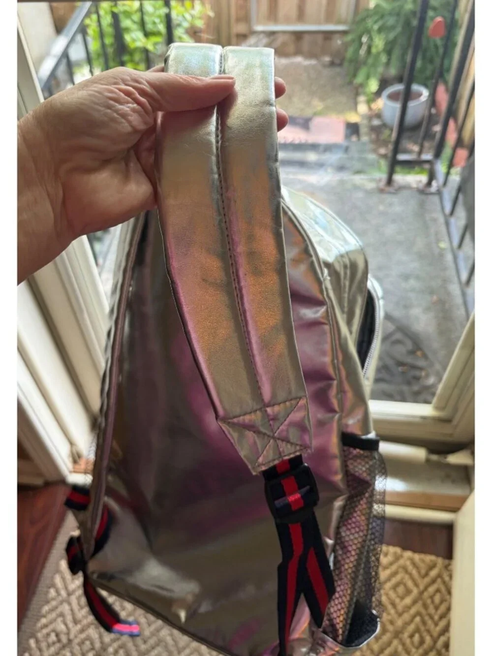 Metallic Silver Backpack with Cushioned Shoulder Straps